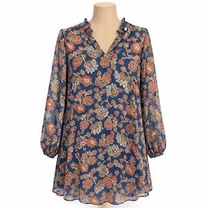 Sheer Floral Long Sleeve‎ Mini Dress Size 4 Cottagecore Smocked Boho Romantic